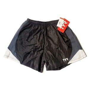 TYR Mens Comp 5" Run Short with Brief Liner SSMX6A Size S Black Gray Pull-on NWT